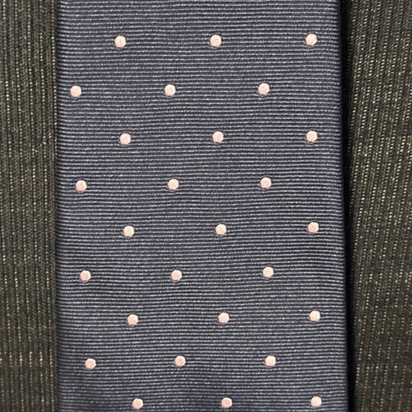 AUTHENTIC MATTABISCH NAPOLI 100% SILK NECKTIE TIE NAVY PINK DOTS - Picture 3 of 5